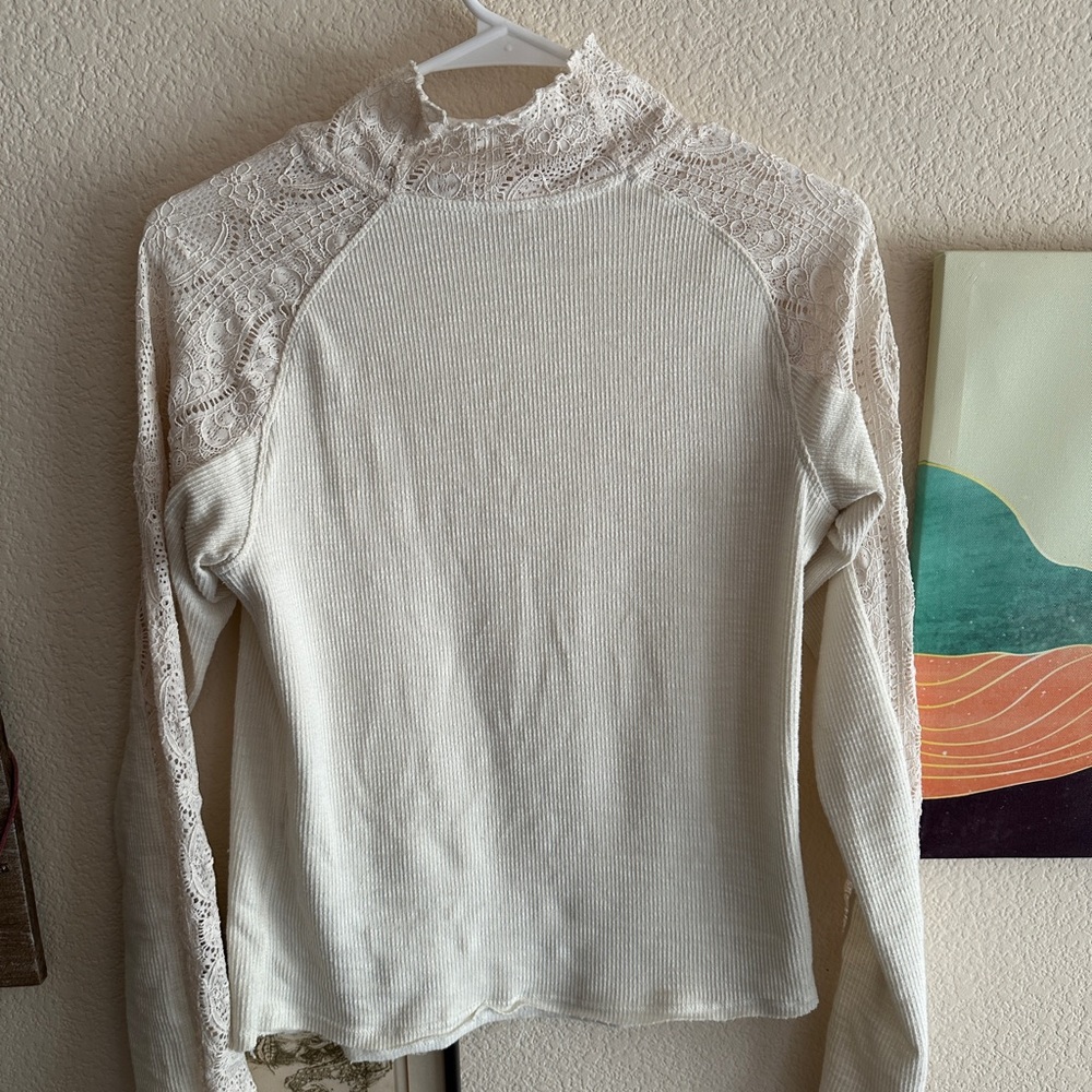 Free people white lace turtle neck long sleeve - Picture 2 of 4